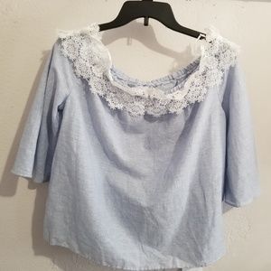 Zara basic blue off the shoulder top